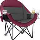 Oversized Camping Chair for Adults - Heavy Duty Padded Outdoor Folding Lawn XL Camp Chair with Cup Holder Cooler Pockets for Sports Beach Fishing Garden Portable Supports 500lbs, Red/Grey