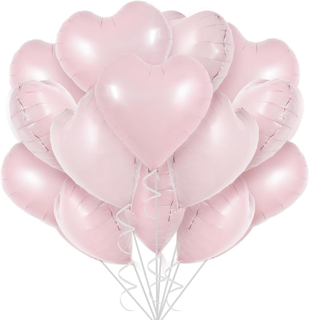 TONIFUL 30Pcs 18 Inch Baby Pink Heart Balloons Pastel Pink Heart Shape Foil Mylar Balloons Decoration for Birthday Valentine's Day Wedding Bridal Shower Anniversary Engagement Party Supplies