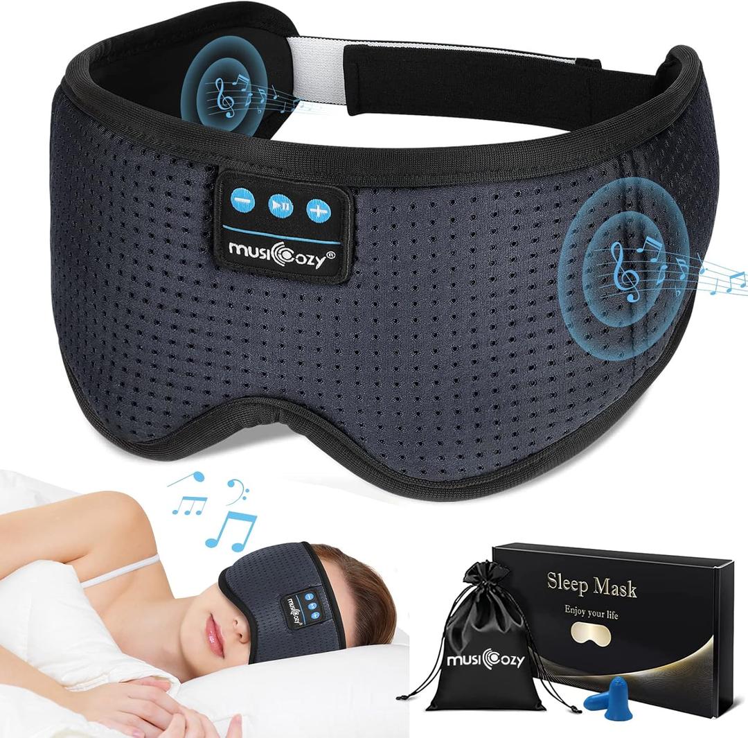 MUSICOZY White Noise Bluetooth Sleep Mask with 8 Soothing Sounds & 3D Wireless Sleep Headphones, Bluetooth Sleeping Headphones for Yoga Travel Office Relaxation, Tech Gadgets Gifts, Gray