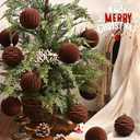 Waipfaru 9Pcs 3.94In Large Velvet Ornaments for Christmas Tree, Brown Velvet Christmas Ornaments Balls Set, Large Shatterproof Flocked Hanging Ornaments for Xmas Tree Wreath Garland Home Decor