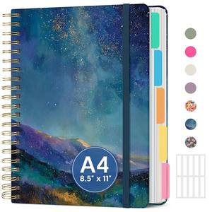 Large Spiral Lined Notebooks for Work with Removable Dividers & Tabs, 8.5"x11" Pretty Hardcover 5 Subject Notebook Journal for Women, College Ruled, Perfect for Study & Office Organization, 280 Pages,Starlit Peaks