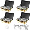 Chafing Dishes for Buffet, 8 Qt High Grade Chafing Dish Buffet Set, Rolled-Edge Design Food Warmers for Parties, Buffet, Wedding, Birthday, Camping 4 Pack 6 Pans [Black Gold]