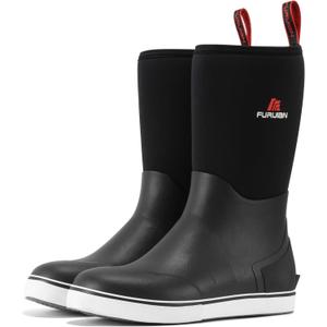Furuian Men's Deck Boots Mid Calf Fishing Boots Rubber Boots for Men Waterproof Work Boots Longshore Durable Anti Slip Rain Boots (11, Black)