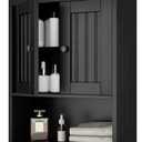 Treocho Wood Wall Cabinet Bathroom Medicine Cabinet Storage with Doors and Adjustable Shelf Wall Mount for Bathroom, Livingroom, Kitchen, Cupboard, Black