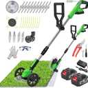 Cordless Weed Wacker Eater Battery Powered, 21V Lightweight Electric Weed Trimmer with 2 Battery Operated & Charger& Wheels & Shears, No-String Grass Trimmer/Brush Cutter/Lawn Edger for Yard Garden (Missing Charger and Scissors )