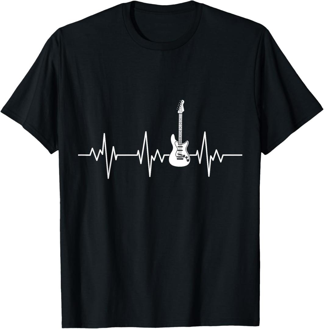 Guitar Guitarist Electric Guitar Heartbeat Rock Music Gift T-Shirt (Small, Black)