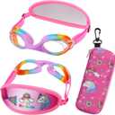 Kid swim goggles Age 3-8,Toddler Goggles No Hair Pull, Children Swimming goggles Fbric Strap (1pk - Jr Rainbow)