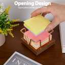 Walnut Wood Sticky Note Holder, 3 x 3 inch Self Stick Note Pad Holder, Post It Note Dispenser Desk Accessories for School and Office Desk Organizer, Rose Gold