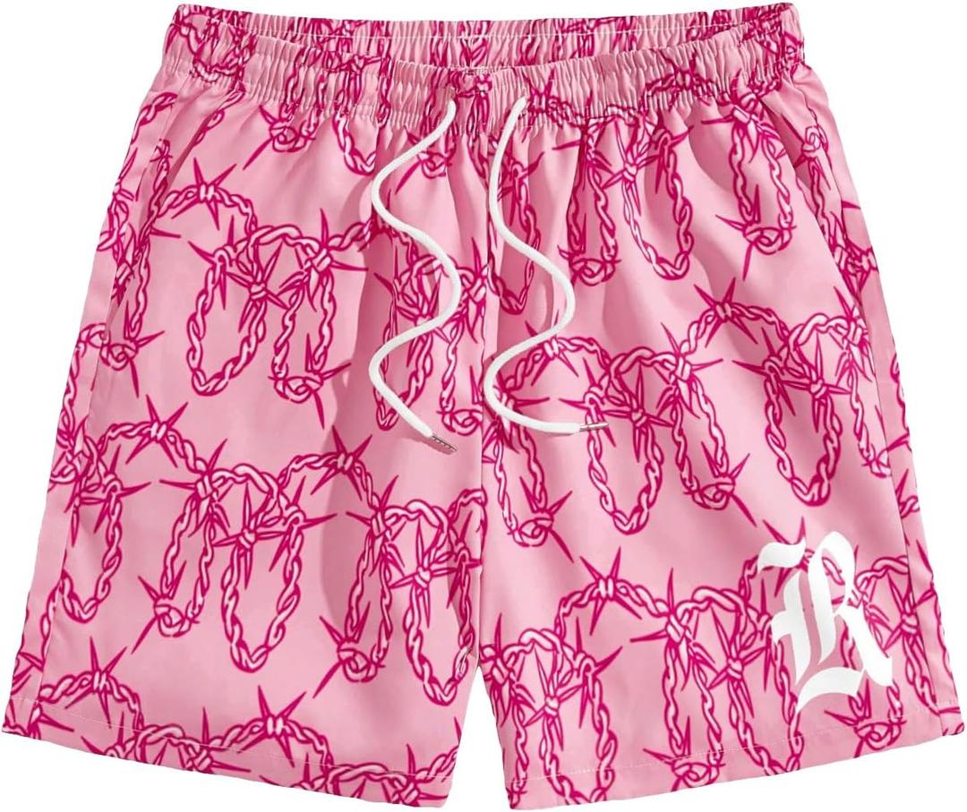 COZYEASE Men's Letter Graphic Print Drawstring Waist Shorts Casual Tie Front Track Athletic Gym Shorts (XS)