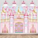 Withu Pink Princess Castle Backdrop Royal Castle Wall Floral Pastel Sakura Flowers Fantasy Fairy Tale Wonderland Photography Background Girls Birthday Prom Party Decoration Banner 7x5ft