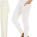 Thermal Thick Fleece Lined Leggings, High Waisted Warm Winter Yoga Pants for Women Running Workout Leggings (Large, White With Pockets)