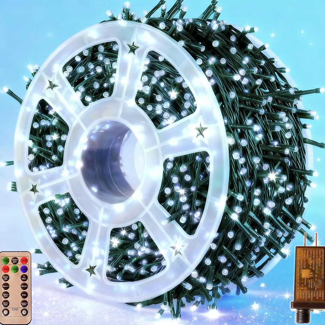 Christmas Lights 1000 LED 328 FT, Waterproof Christmastree Lights with 8 Modes, Remote Control 3 Timers & Memory Function Xmas Decorations for House and Holiday (Cool White)