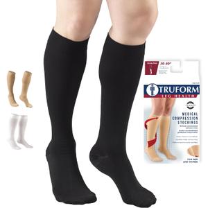 Truform 30-40 mmHg Compression Stockings for Men and Women, Knee High Length, Closed Toe, Black, 2X-Large