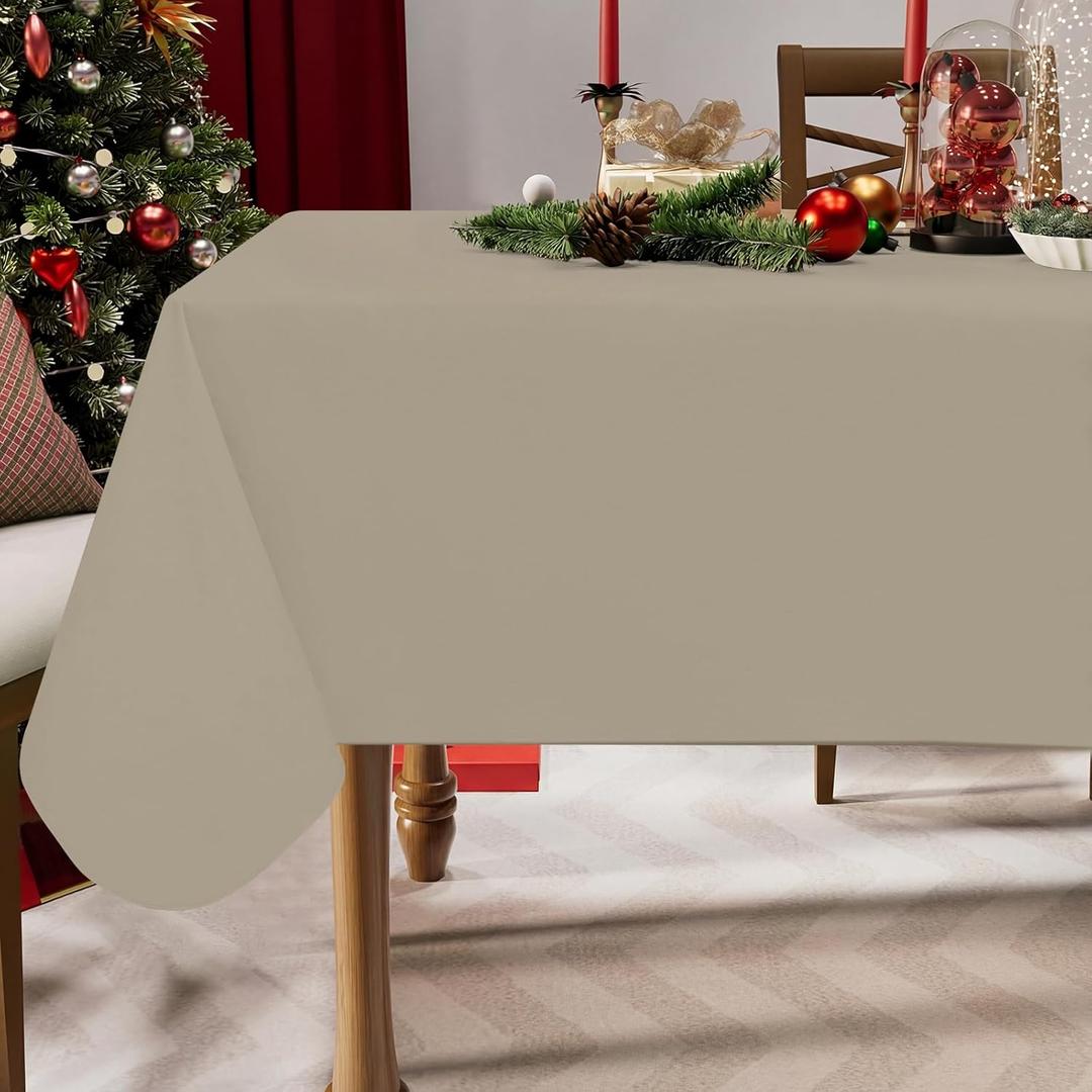 homing Rectangle Vinyl Tablecloth, Waterproof Spillproof Plastic Flannel Backed Table Cloth, Wipe Clean Table Cover for Dining, Buffet Parties and Camping (Taupe, 52" x 70")