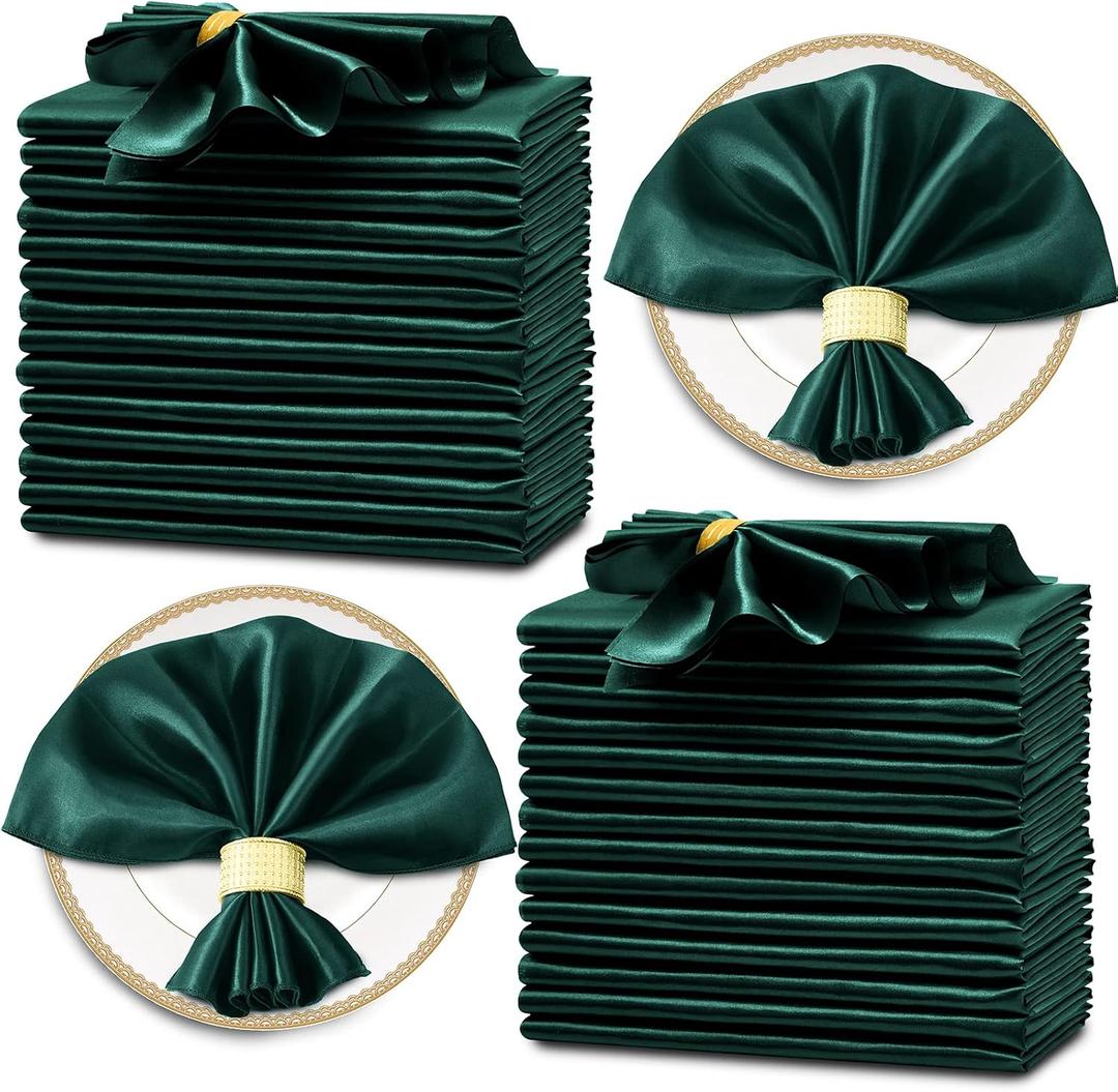 Horbaunal 30 Pack Dark Green Satin Napkins 17 x 17 Inch, Square Soft Table Dinner Napkins, Silky Cloth Napkins Table Decoration for Weddings Banquets Parties