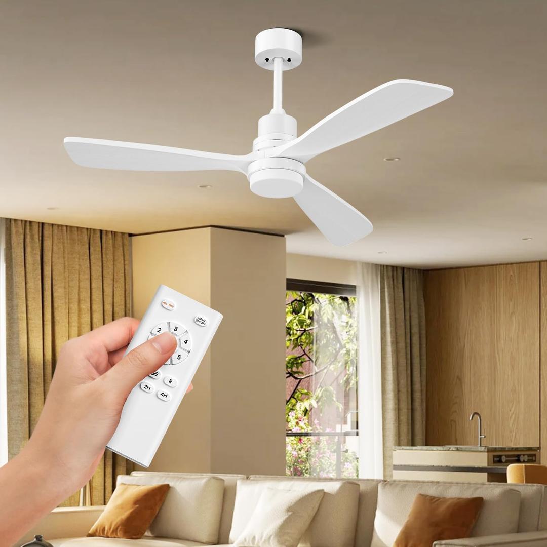 Obabala 52IN White Ceiling Fan with Lights Modern Ceiling Fan with Remote Control Reversible DC Motor and Matte White 6 Speed, Timer for Indoor Outdoor Patios