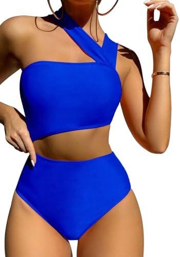 Lilosy Cute Cutout High Waist One Shoulder Piece Swimsuit Bikini Bathing Suit XL