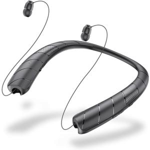 Gardway Neckband Bluetooth Headphones Speaker 2 in 1Wireless Wearable Speaker with Retractable Earbuds, 3D Stereo Sound, Portable Speaker and Headset for Home, Office and Outdoors (BlackPro)