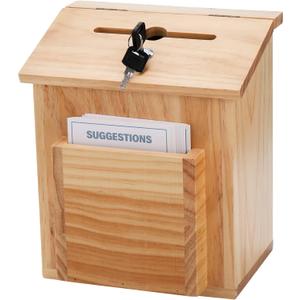ZENFUN Wooden Suggestion Box with 50 Free Suggestion Cards, Natural Pinewood Ballot Comment Box Donation Box with Locking Hinged Lid for Countertop or Wall Mounted, 8.6" x 6.8" x 10"