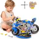 Take Apart Motorcycle Toy for Kids 3-5, Mechanic Toy DIY Repair Set with LED Lights, Real Engine Sounds & Spraying Exhaust - STEM Building Toys Engine Build Kit Birthday Gift for 3 4 5 6+ Year Old Boy