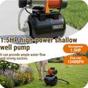 HoldwellS 115V Shallow Well Jet Pump with 5 Gallon Pressure Tank 1320 GPH Stainless Steel Automatic Water Booster Pump with Pressure Switch & Gauge, 164ft Max Head, 1.5HP Home Irrigation System