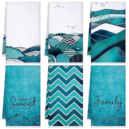 Bencailor 6 Pcs Teal Kitchen Towels Turquoise Dish Hand Towels Farmhouse Absorbent Tea Washcloth for Winter Spring Bathroom Kitchen Decor Gifts 24 x 16''
