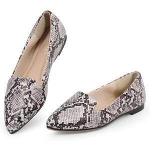 MUSSHOE Black Flats for Women Pointed Toe-Comfortable Business Casual Work Shoes, Dressy Suede Slip On with Memory Foam for Office, Teacher & Standing All Day (9.5, Snakeskin)