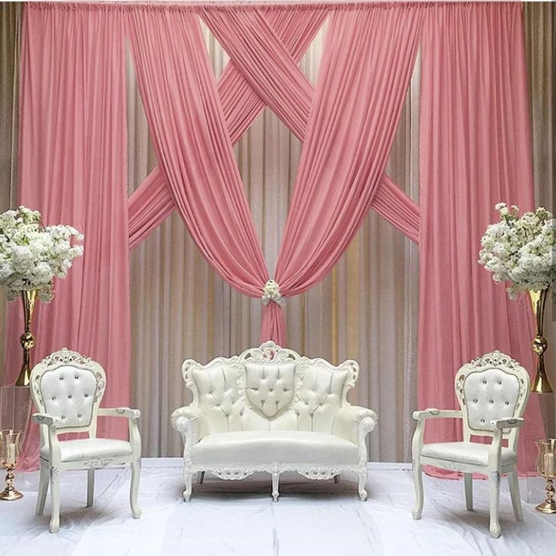 FUHSY Dusty Rose Backdrop Curtains 10FTx10FT 2 Panels Chiffon Fabric Backdrop Drapes Sheer Curtains Wedding Arch Draping Fabric Ceiling Drapes for Bridal Shower Tulle Cloth Backdrop for Birthday Party