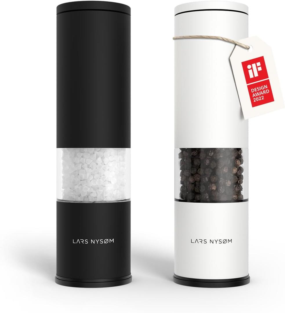 LARS NYSM Salt and Pepper Grinder Set Manual, Stainless Steel Salt and Pepper Mills with Adjustable Ceramic Grinder I Design Spice Shakers (Black/White)