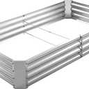 Land Guard 8×4×1ft Galvanized Metal Raised Garden Bed, Metal Planter Kit Box Outdoor for Deep-Rooted Vegetables, Flowers, Green and Herbs, Silver