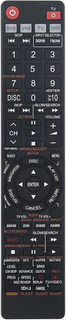 EUR7722XJ0 Replace Remote Control Compatible with Panasonic DVD VCR Combo SC-HT830V SC-HT830 SC-HT833 SCH-T833V SAHT830V SAHT833VP SAHT833VP/VCR SAHT830VP SAHT830VPC SAHT833V