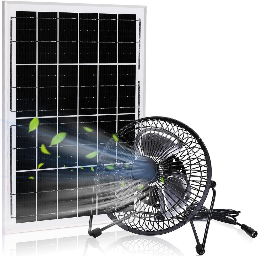 6-Inch Solar Powered Fan, 15W Solar Panel Power Fans for Greenhouse or Chicken Coop Air Circulation Cooling, 2350 RMP High velocity, 40 dB Queit Operation (Black)