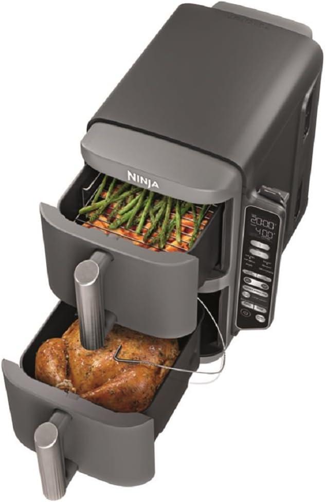 Ninja DoubleStack XL Smart Air Fryer, 2-Basket, 10 QT, 6-in-1, DoubleStack Technology Cooks 4 Foods at Once, Space Saving Design, Air Fry, Broil, Bake SL451, 10.0 Qt