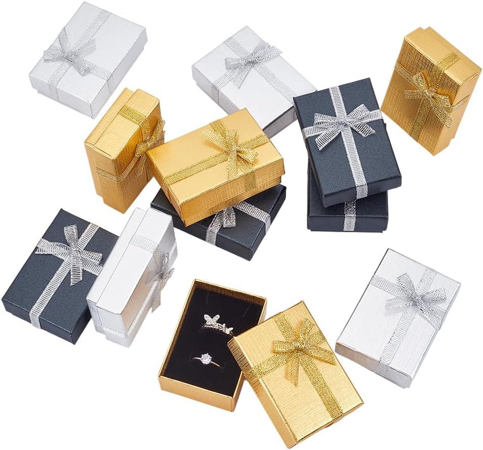 PH PandaHall 12pcs Jewelry Box, 2x2.7x1 Inch Small Gift Boxes Metallic Paper Earring Box with Bowknot Small Box for Valentine's Day Gifts Jewelry Earring Necklace Bracelet Silver Bar Ring Keychain