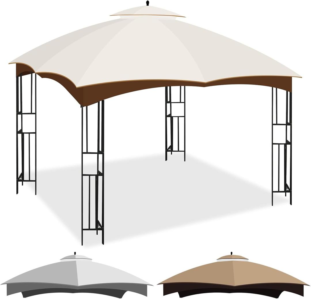 10 x 12 Replacement Gazebo Canopy Top for Lowe's Allen Roth Gazebo Double-Tier Gazebo Roof Cover with Air Vent Heavy Duty Canopy Roof Gazebo Top 10X12 Gazebo Cover for Shop, Garden, Yard (Beige)