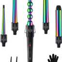 5 in 1 Curling Wand Set: Ohuhu Curling Iron Wand 5Pcs 0.35 to 1.25 Inch Interchangeable Ceramic Barrel Heat Protective Glove 2 Clips Dual Voltage Hair Curler Women Rainbow