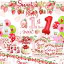 173 PCS Berry First Birthday Decor, Sweet Party Decoration Include Tableware Set, Background, Tablecloth, Banner, Balloon Strawberry Pastry Birthday Decoration Set,Suitable for 20 People