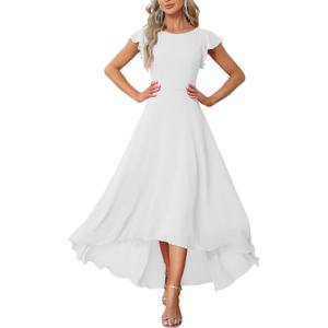 DeftSharp Women's Casual Guest Dress Elegant Evening Party Dresses Cocktail Party Wedding Mixi Dress (Large)