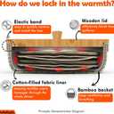 Tortilla Warmer Basket w Removable Insulation Liner, 9.4'' Large Bamboo Taco Warmer w Wooden Lid - Cotton Tortillas Warmer Pouch Microwavable, Lightweight & Durable Container For Bread Roti - Tall