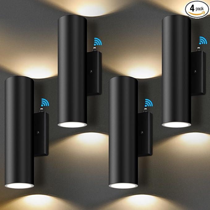 4-Pack Dusk to Dawn Outdoor Wall Lights, 12W 2700K Up and Down LED Porch Lights Outdoor, Black Modern Exterior Lighting Fixtures, Waterproof Anti Rust Outside Lights for House, Patio, Door