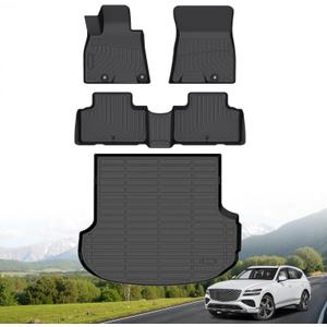 Hutisya-Floor Mats & Cargo Liner Set Fit for 2021-2026 Genesis GV80 5 Seats (Not for Coupe Models) All Weather Protection Anti-Slip & Durable TPE Full Set Liners Automotive Accessories-Black