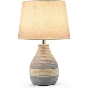 UMEXUS 13 Small Ceramic Cordless Table Lamp with Timer, Dimmer, Linen Shade, Remote Control, Rechargeable Battery Light for Patio Nightstand Kitchen Counter Living Room Side Table, Bulb Included