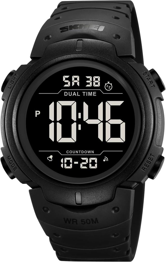 Mens Digital Watch Large Display Easy to Read Time Sports Watches Multifunction Stopwatch Timer Alarm Dual Time Date LED Light Wrist Watches for Men Women (Blackblack)