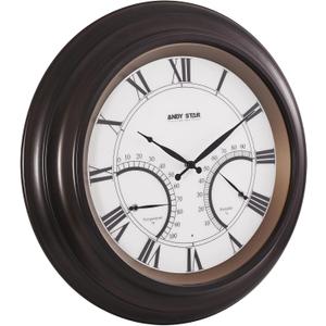 ANDY STAR 24 Inch Outdoor Clocks Waterproof,Large Outdoor Wall Clocks for Patio with Thermometer, Weatherproof Illuminated Clock Battery Operated with Thermometer&Hygrometer,Oil Rubbed Bronze Black
