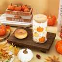 Whaline 2 Pack Fall Drinking Glasses 16oz Pumpkin Flower Star Glass Cup Orange Apricot Pumpkin Iced Coffee Cup with Lid Straw for Autumn Thanksgiving Cocktail Whiskey Beer Soda