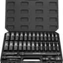 32PCS 1/2" Drive Impact Socket Set - Heavy Duty Industrial-Grade Deep Sockets, Metric/SAE Full Set with Extension Bar, Cr-V Steel Corrosion-Resistant Coating & Premium Storage Case