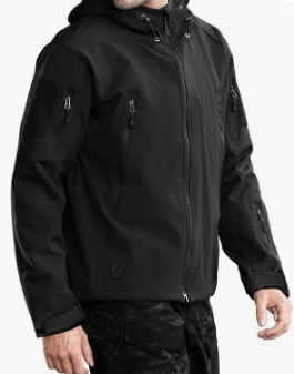 FREE SOLDIER Men's Outdoor Waterproof Soft Shell Hooded Military Tactical Jacket, Black, XXXL