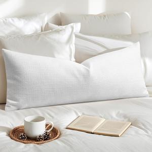 OTOSTAR Linen Throw Pillow Cover Set of 1 Decorative Long Lumbar Pillowcase Rectangle Cushion Cover 14x36 Inch for Home Decor Sofa Bedroom Car 35 x 90CM Pure White
