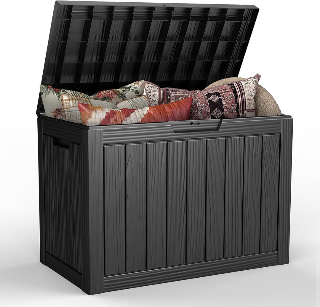 Outdoor Storage Deck Box, 45 Gallon Outside Storage Box Waterproof Deck Box, Lockable Patio Storage Box UV-Resistant for Garden Furniture, Black