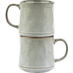 KooK Glazed Coffee Mugs, Ceramic, Microwave & Dishwasher Safe, 13 oz, Java/Slate Circled, Set of 2